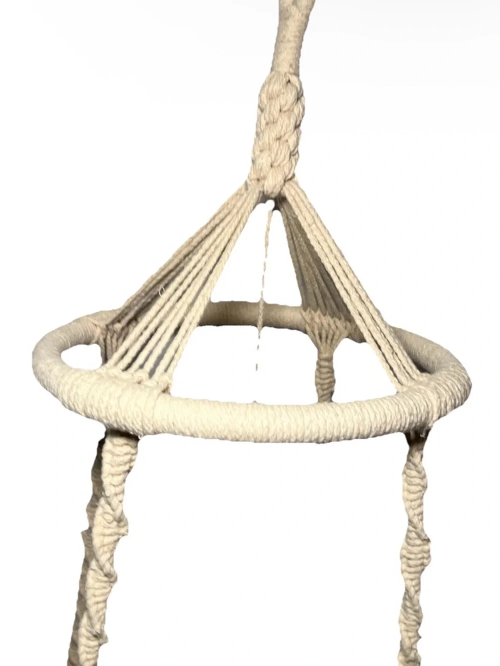 Boho Macrame Hanging Swinging Round Cat Bed With Fish Toy Attachment Gold Chain